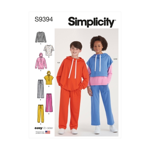 Simplicity lõiked S9394 Poiste ja tüdrukute ülegabariitsed trikoopusad, -püksid ja -topid, A (XS-S-M-L-XL) 