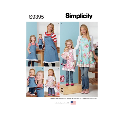Simplicity lõiked S9395 Põlled Neidudele, lastele ja 18 "nukule, A (S - L / S – L)