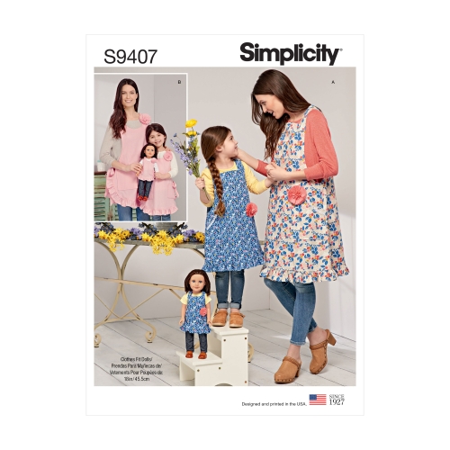 Simplicity lõiked S9407 Laste, Neidude ja 45 cm (18“ tolli) nuku põlled, A (S - L / S - L)