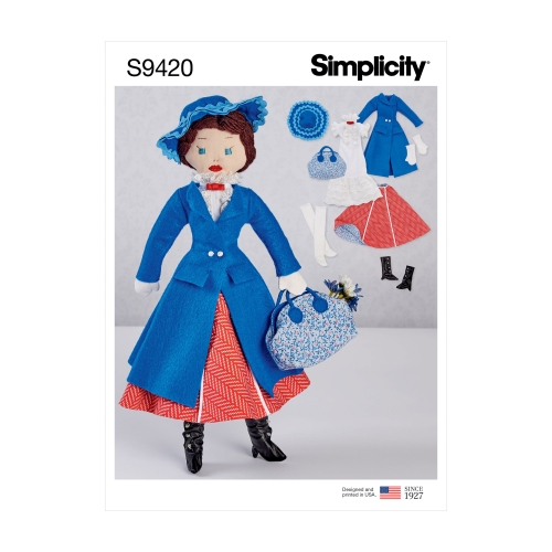 Simplicity lõiked S9420 43 cm pikkune topistäidetud nukk ja riided temale