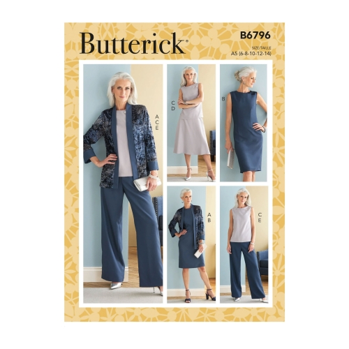 Lõiked: Naiste jakk, kleit, topp, seelikud ja püksid Butterick, B6796