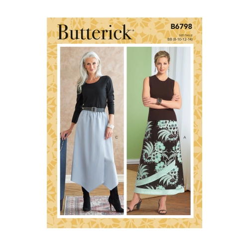 Lõiked: Naiste ja väikesekasvuliste naiste kroogitud taljega seelik, Butterick, B6798