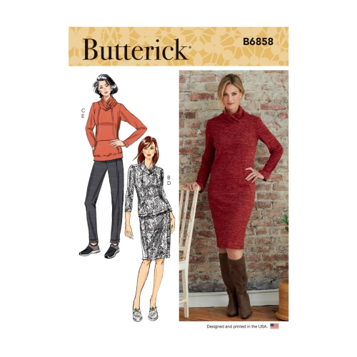 Lõiked: Misses' trikookleit, topid, seelik ja püksid,Butterick, B6858