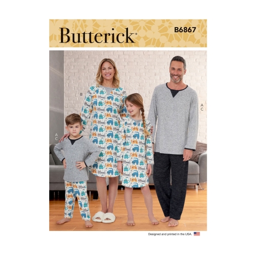 Ompelukaava: Misses', Men's, Children's, Boys', Girls' Top, Tunic and Pants, A (XS-S-M-L (Children) / S-M-L-XL (Misses, Men)), Butterick, B6867A