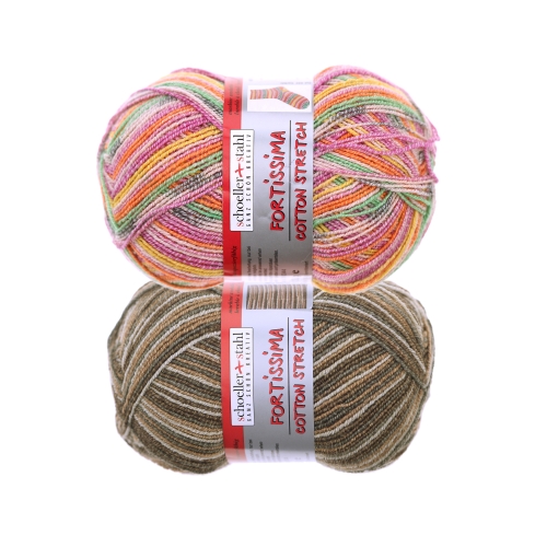 Puuvilla- ja villasisaldusega sokilõng Fortissima Cotton Stretch, Shoeller+Stahl, 100 g = ca 460 m 