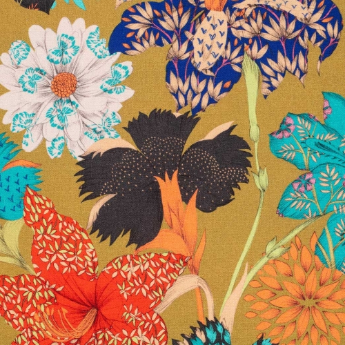 Puuvillane dekoratiivkangas prinditud mustriga, KIMONO FLOWERS fond or- OEKO-TEX, 2442602, Thevenon