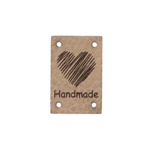Kunstnahast piklik õmmeldav südamega aksessuaar "Handmade", 30 x 20mm