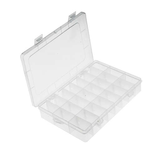 Plastmassist (PP) läbikumav säilituskarp, 24 lahtrit, lukustatav, 19,5 x 13 x 3,5 cm, KL2571