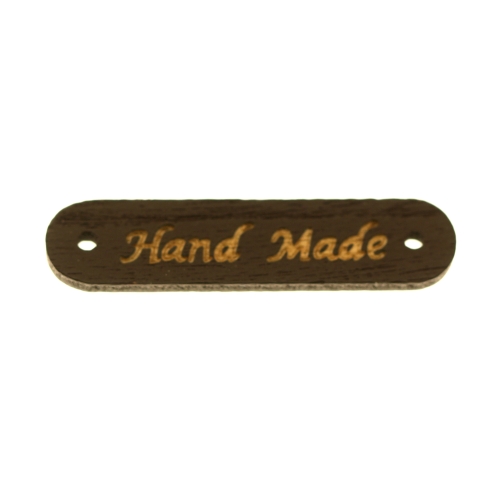 Puidust, piklik õmmeldav aksessuaar "Handmade", külgedelt aukudega, 35 x 8mm