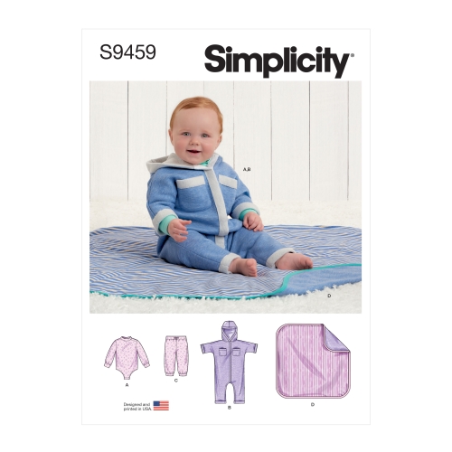 Simplicity lõikekomplekt S9459 Babies' Bodysuit, Jumpsuit, Pants and Blanket