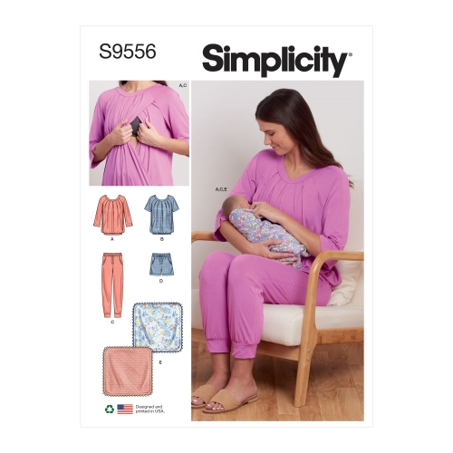 Simplicity lõikekomplekt Misses' Nursing Tops, Pants, Shorts and Blanket, SS9556AA (XS-S-M-L-XL)