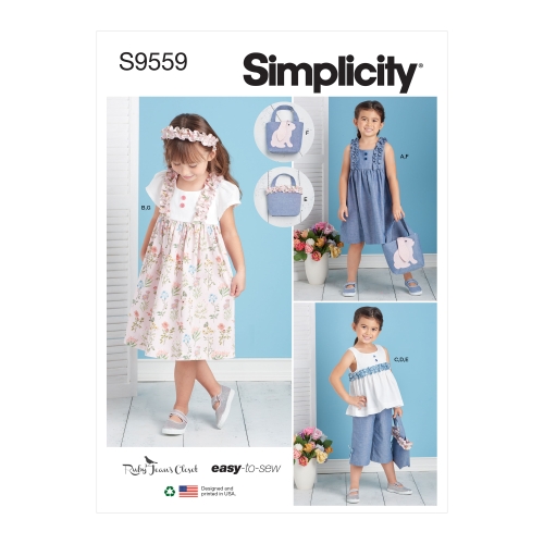 Simplicity lõikekomplekt Children's Dress, Top, Pants, Purses and Headband, SS9559AA (3-4-5-6-7-8)