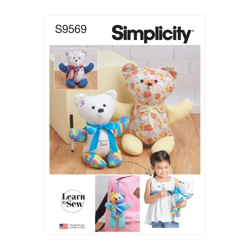 Simplicity lõikekomplekt Learn to Sew Plush Memory Bears, SS9569AA (S-M-L)