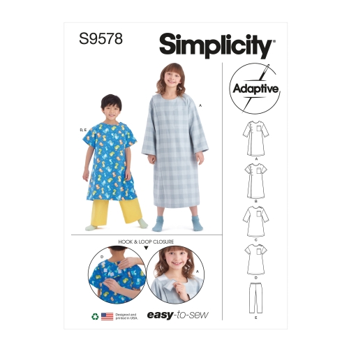 Simplicity lõikekomplekt Children's, Girls' and Boys' Recovery Gowns and Pants, SS9578 