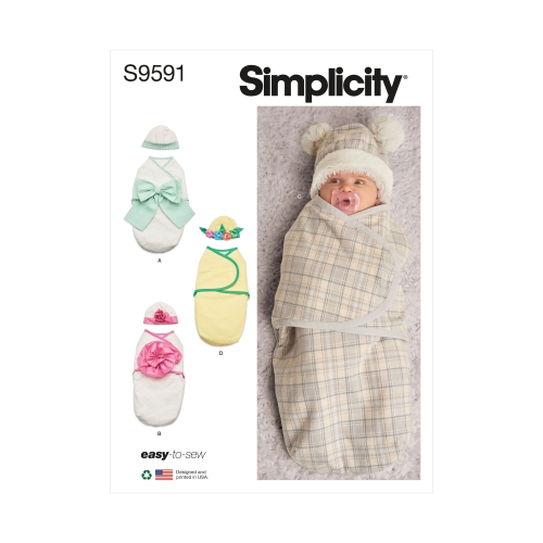 Simplicity lõikekomplekt Babies' Buntings and Hats, SS9591AA (XXS-XS-S-M)