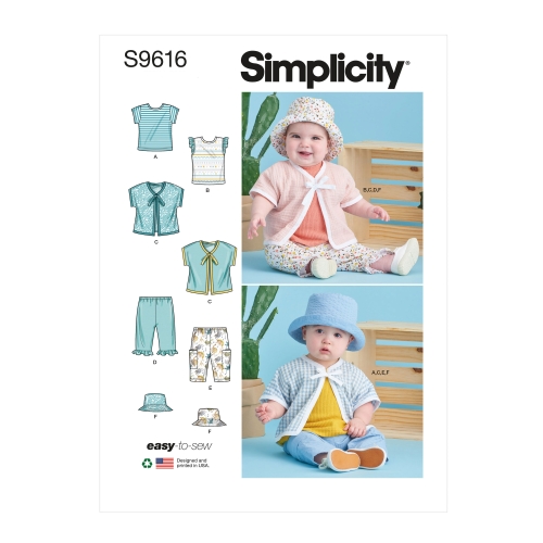 Simplicity lõikekomplekt Babies' Tee-Shirts, Jacket, Pants and Hat, SS9616AA (XS-S-M-L-XL)