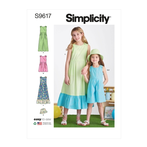 Simplicity lõikekomplekt Children's and Girls' Jumpsuit, Romper and Dress, SS9617HH (3-4-5-6)