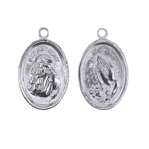 Medaljonitüüpi, kahepoolne aasaga ripats Püha Antoniuse ja palves kätega, Metal St. Anthony Charm, 25 x 17mm