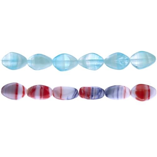 Ovaalne, lopergune keskelt pikuti läbistatud auguga segatud värvidega 18x14mm klaashelmes 