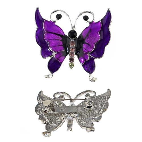 Glazed metal brooch with rhinestones, Butterfly 40 x 40 mm