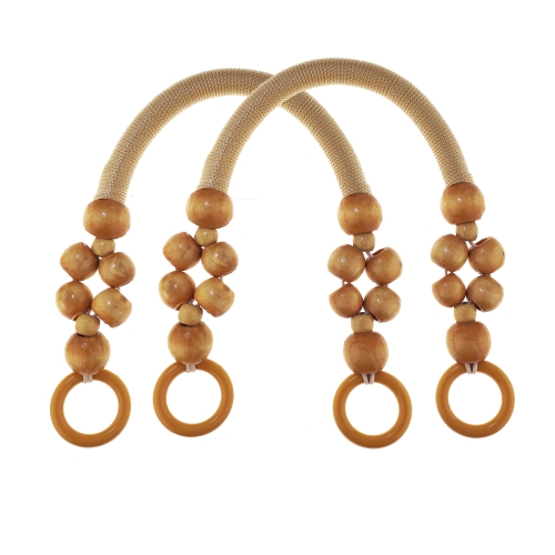 Bag handles, made of wooden beads and yarn covered, 15 x 20 cm