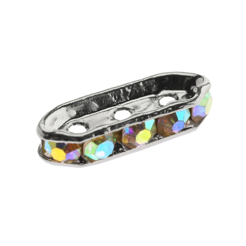 Värviliste klaaskivikestega vahedetail, kolme auguga Silver, 18 x 7 x 4mm
