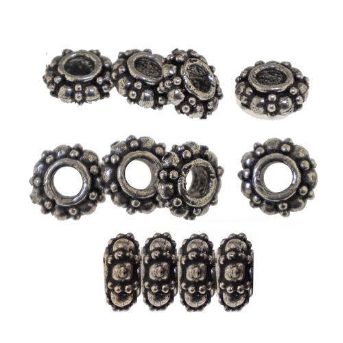 Antiikse mustriga ehte vahedetail, metallhelmes ø10 mm x 4,7 mm, auk ø4,1 mm, 4tk, KL3448