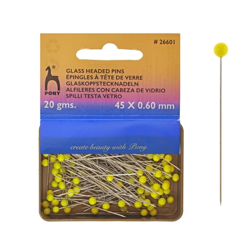Pikad klaaspeaga nn. lapitehnika nööpnõelad, 20g, 45 mm x ø0,6 mm, Pony 26601
