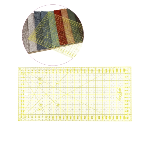 Läbipaistev plastjoonlaud kollase joonisega, 16 cm x 30 cm, SewMate #1632