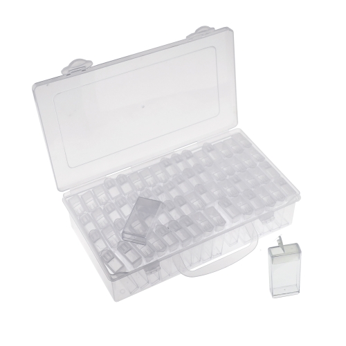 Plastmassist (PP) läbikumav säilituskarp, 22,5 x 12,5 x 5,5 cm, sisaldab 64 purki mõõduga 5 x 2,5 x 1,3 cm, KL3965
