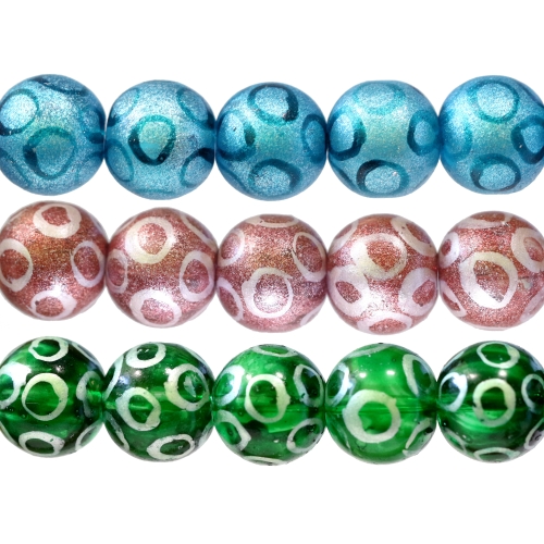 Ümarad, käsitsi maalitud ringimustriga klaashelmed, India, 18mm, 4tk