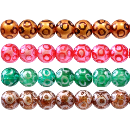 Ümarad, käsitsi maalitud ringimustriga klaashelmed, India, 10mm, 6tk