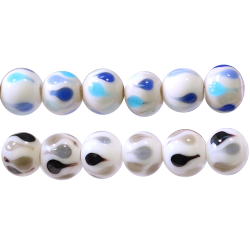 Ümarad maalitud mustriga keraamilised käsitööhelmed, 12mm, Varanasi -India