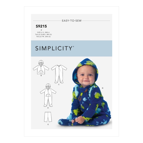Simplicity lõikekomplekt S9215 BABY JACKET, BODYSUIT, SS9215A, Suurused: A (NB-S-M-L)