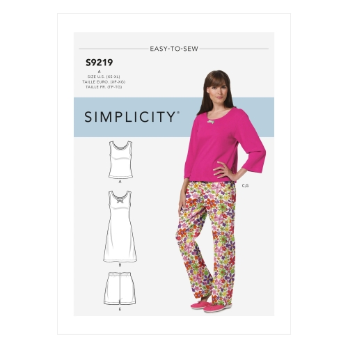Simplicity lõikekomplekt S9219 MISSES/PETITE SLEEPWEAR, SS9219A, Suurused: A (XS-S-M-L-XL)