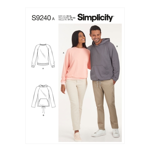Simplicity lõikekomplekt S9240 UNISEX PULLOVER SHIRTS, SS9240A, Suurused: A (XS-S-M-L-XL)