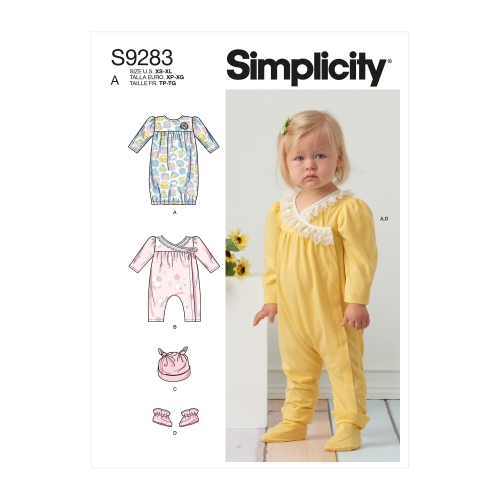 Simplicity lõikekomplekt S9283 INFANT GOWN &amp; JUMPSUIT, SS9283A, Suurused: A (XS-S-M-L-XL)