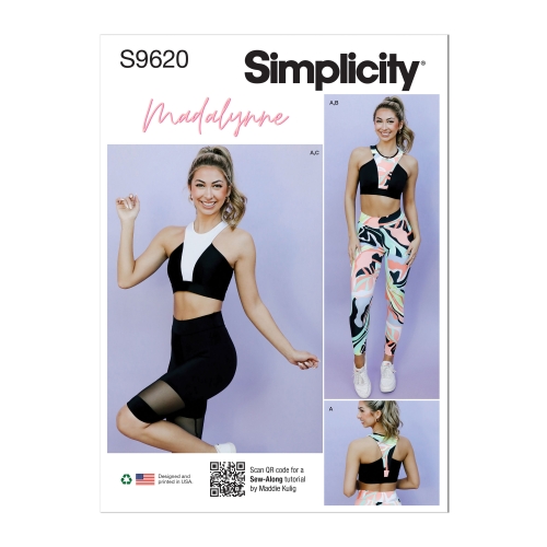 Simplicity lõikekomplekt S9620 MISSES' AND WOMEN'S KNIT SPORTS BRA, LEGGINGS AND BIKE SHORTS BY MADALYNNE INTIMATES, SS9620
