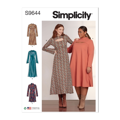 Simplicity lõikekomplekt S9644 Naiste trikoomaterjalist kleit kolmes pikkuses