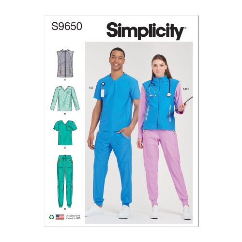Simplicity lõikekomplekt S9650 UNISEX trikoomaterjalist tööriietus, personali rõivad