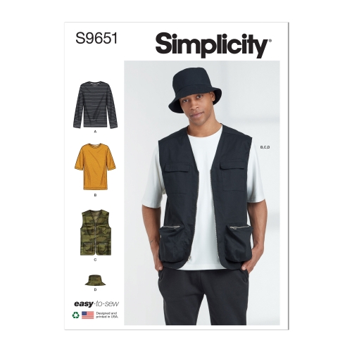 Simplicity lõikekomplekt S9651 Meeste trikootopp, vest ja müts