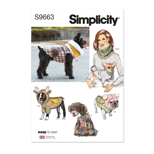 Simplicity lõikekomplekt S9663 Rõivad lemmikule suurustes S-L-M