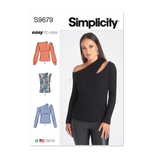 Simplicity ompelukaava S9679 Naisten jersey-toppi jossa hihavaihtoehtoja