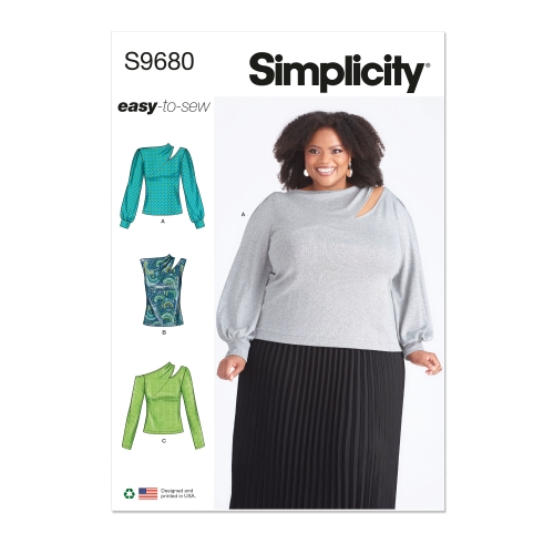 Simplicity ompelukaava S9680 Naisten jersey-toppi jossa hihavaihtoehtoja