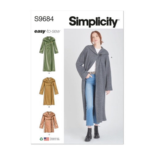 Simplicity lõikekomplekt S9684, Naiste vooderdatud jakk ja mantel pikkusevariatsioonidega