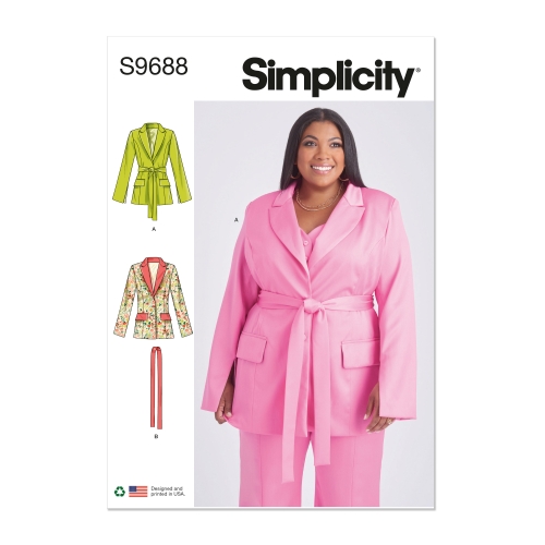 Simplicity lõikekomplekt S9688, Vööga jakk +mõõdus naistele