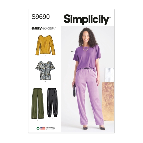 Simplicity ompelukaava S9690, Naisten paita ja housut kuminauhalla