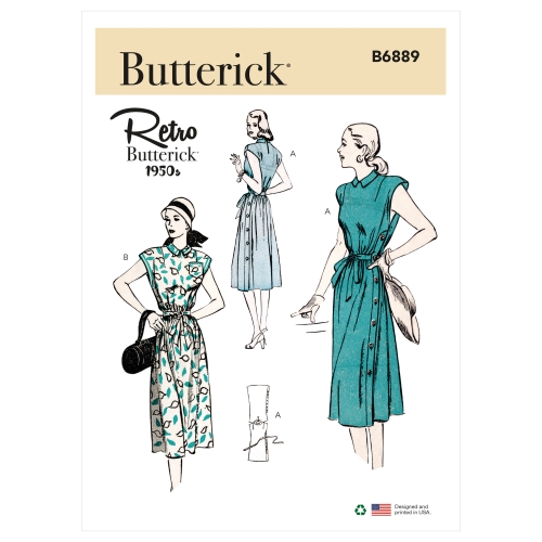 Lõikekomplekt BUTTERICK B6889 MISSES SIDE-BUTTON DRESS