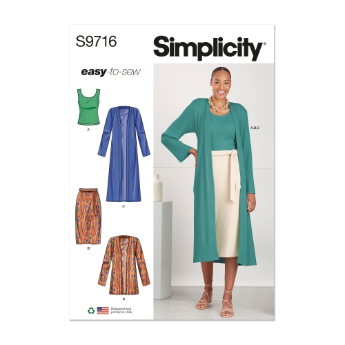 Simplicity lõikekomplekt S9716 MISSES' KNIT TOP, CARDIGAN AND SKIRT, SS9716