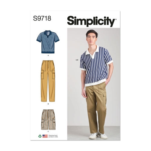 Simplicity lõikekomplekt S9718 MEN'S KNIT TOP, CARGO PANTS AND SHORTS, SS9718